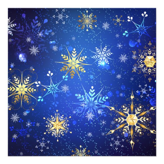 XMAS Blue Background mit goldenen Schneeflocken Fotodruck (Vorne)