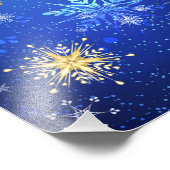 XMAS Blue Background mit goldenen Schneeflocken Fotodruck (Ecke)