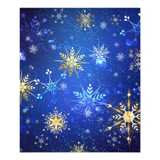 XMAS Blue Background mit goldenen Schneeflocken Fotodruck (Vorne)