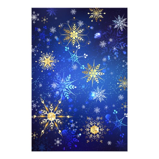 XMAS Blue Background mit goldenen Schneeflocken Fotodruck (Vorne)