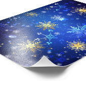 XMAS Blue Background mit goldenen Schneeflocken Fotodruck (Ecke)