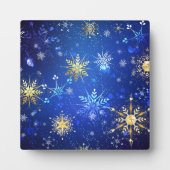 XMAS Blue Background mit goldenen Schneeflocken Fotoplatte (Vorderseite)