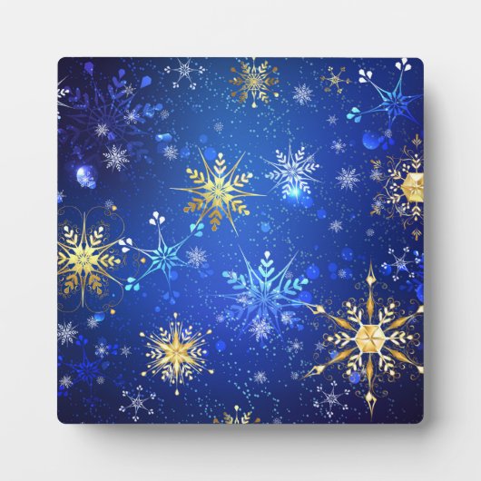XMAS Blue Background mit goldenen Schneeflocken Fotoplatte (Vorderseite)