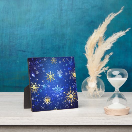 XMAS Blue Background mit goldenen Schneeflocken Fotoplatte (InSitu)