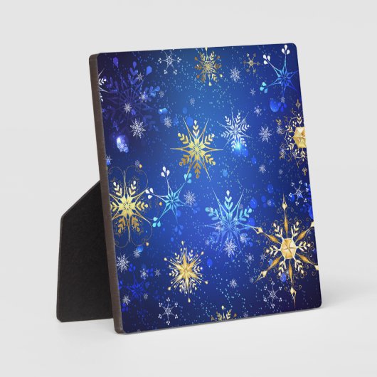 XMAS Blue Background mit goldenen Schneeflocken Fotoplatte (Vorderseite)