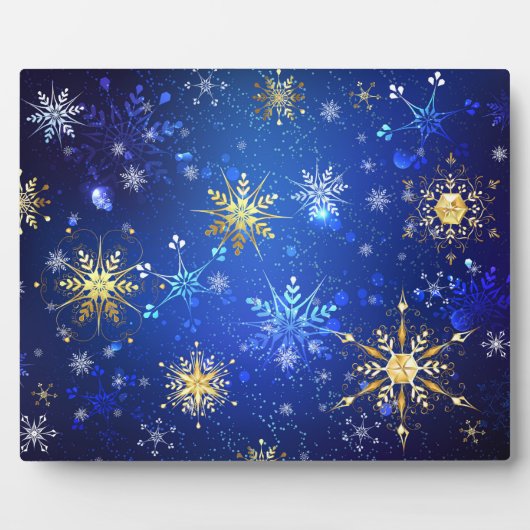XMAS Blue Background mit goldenen Schneeflocken Fotoplatte (Vorderseite)