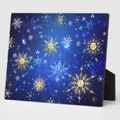 XMAS Blue Background mit goldenen Schneeflocken Fotoplatte (Seite)