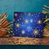 XMAS Blue Background mit goldenen Schneeflocken Fotoplatte (Seite)