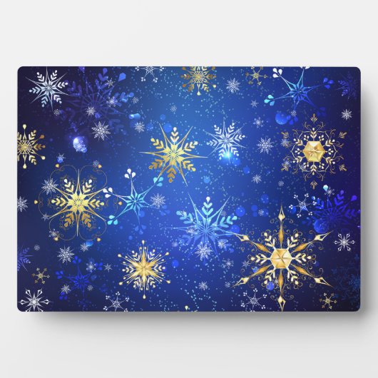 XMAS Blue Background mit goldenen Schneeflocken Fotoplatte (Vorderseite)