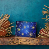 XMAS Blue Background mit goldenen Schneeflocken Fotoplatte (Seite)