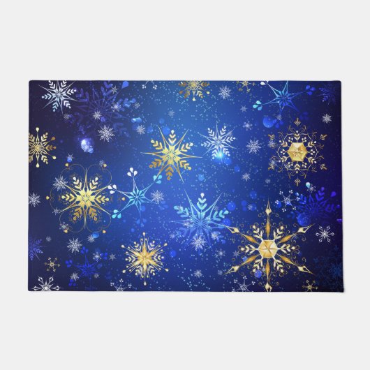 XMAS Blue Background mit goldenen Schneeflocken Fußmatte (Vorderseite)