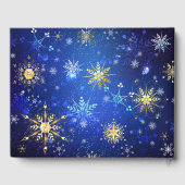 XMAS Blue Background mit goldenen Schneeflocken Gästebuch (Rückseite)