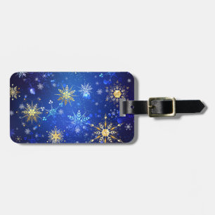 XMAS Blue Background mit goldenen Schneeflocken Gepäckanhänger