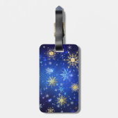 XMAS Blue Background mit goldenen Schneeflocken Gepäckanhänger (Rückseite vertikal)