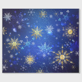 XMAS Blue Background mit goldenen Schneeflocken Geschenkpapier (Flach)