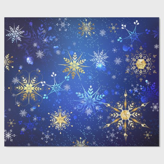 XMAS Blue Background mit goldenen Schneeflocken Geschenkpapier (Flach)