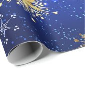 XMAS Blue Background mit goldenen Schneeflocken Geschenkpapier (Rolleneckpunkt)