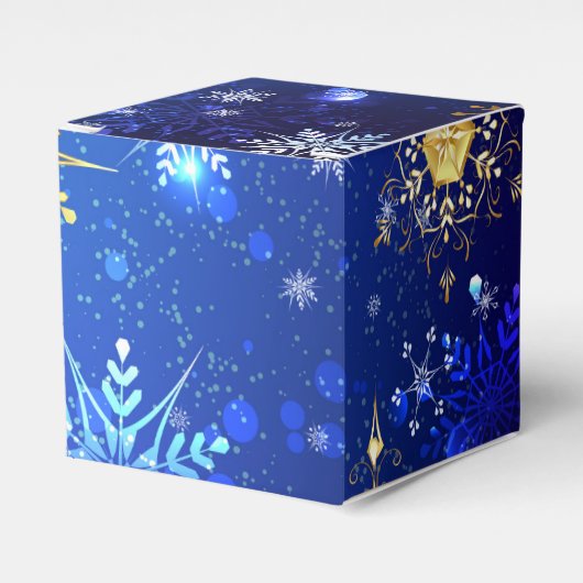 XMAS Blue Background mit goldenen Schneeflocken Geschenkschachtel (Vorderseite)
