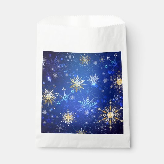 XMAS Blue Background mit goldenen Schneeflocken Geschenktütchen (Vorderseite)
