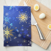XMAS Blue Background mit goldenen Schneeflocken Geschirrtuch (Viertel Falte)
