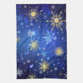 XMAS Blue Background mit goldenen Schneeflocken Geschirrtuch (Vertikal)