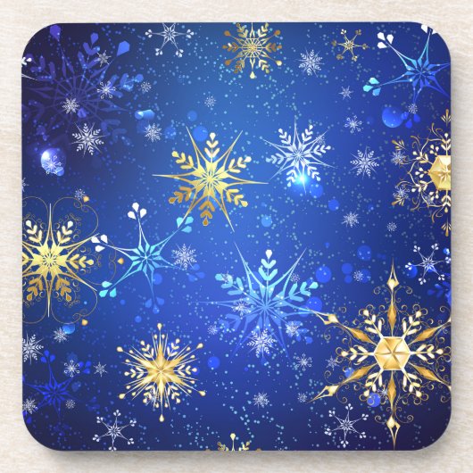 XMAS Blue Background mit goldenen Schneeflocken Getränkeuntersetzer (Vorderseite)
