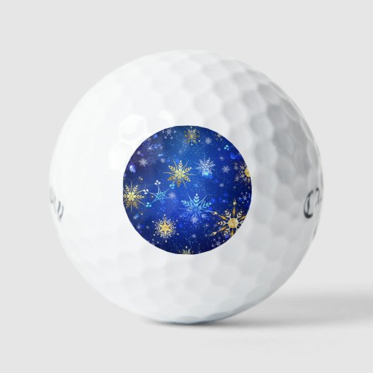 XMAS Blue Background mit goldenen Schneeflocken Golfball (Vorderseite)