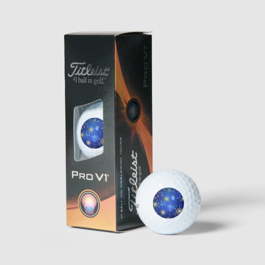 XMAS Blue Background mit goldenen Schneeflocken Golfball (Verpackung)