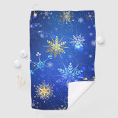 XMAS Blue Background mit goldenen Schneeflocken Golfhandtuch (Insitu)