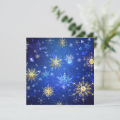 XMAS Blue Background mit goldenen Schneeflocken Hinweiskarte (Stehend Vorderseite)