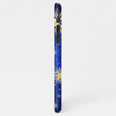 XMAS Blue Background mit goldenen Schneeflocken iPhone Hülle (Linke Seite)