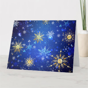XMAS Blue Background mit goldenen Schneeflocken Karte