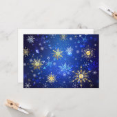 XMAS Blue Background mit goldenen Schneeflocken Karte (Vorderseite/Rückseite Beispiel)