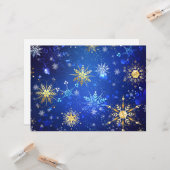 XMAS Blue Background mit goldenen Schneeflocken Karte (Vorderseite/Rückseite Beispiel)