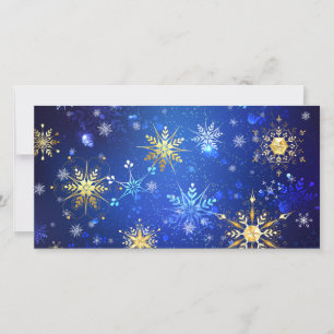 XMAS Blue Background mit goldenen Schneeflocken Karte