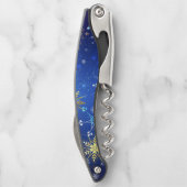 XMAS Blue Background mit goldenen Schneeflocken Kellnermesser (Rückseite)