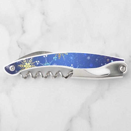 XMAS Blue Background mit goldenen Schneeflocken Kellnermesser (Rückseite)