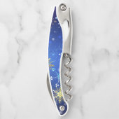 XMAS Blue Background mit goldenen Schneeflocken Kellnermesser (Rückseite)