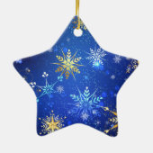 XMAS Blue Background mit goldenen Schneeflocken Keramik Ornament (Hinten)