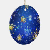 XMAS Blue Background mit goldenen Schneeflocken Keramik Ornament (Rechts)