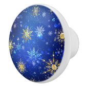 XMAS Blue Background mit goldenen Schneeflocken Keramikknauf (Rechts)