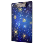 XMAS Blue Background mit goldenen Schneeflocken Klemmbrett (Links)