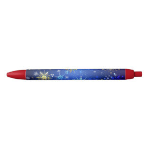 XMAS Blue Background mit goldenen Schneeflocken Kugelschreiber