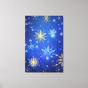 XMAS Blue Background mit goldenen Schneeflocken Leinwanddruck