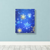 XMAS Blue Background mit goldenen Schneeflocken Leinwanddruck (Insitu (Holzboden))