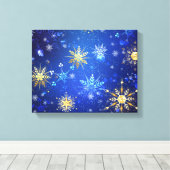XMAS Blue Background mit goldenen Schneeflocken Leinwanddruck (Insitu (Holzboden))