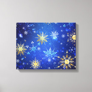 XMAS Blue Background mit goldenen Schneeflocken Leinwanddruck