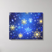 XMAS Blue Background mit goldenen Schneeflocken Leinwanddruck (Vorderseite)