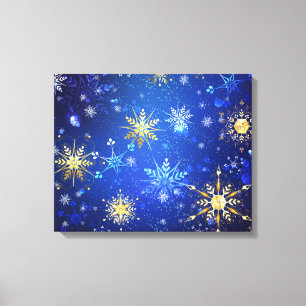 XMAS Blue Background mit goldenen Schneeflocken Leinwanddruck