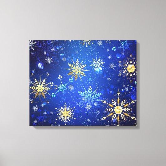 XMAS Blue Background mit goldenen Schneeflocken Leinwanddruck (Vorderseite)